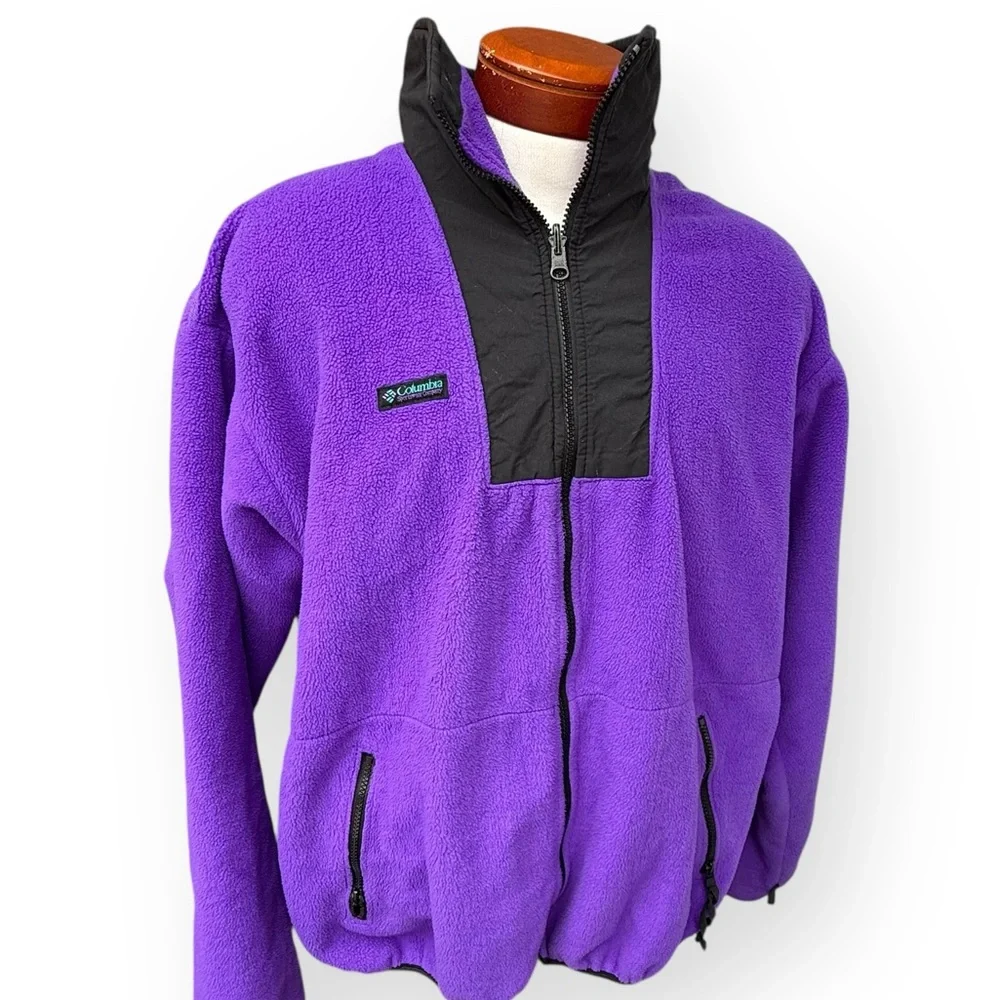 Vintage Columbia 90s Fleece Full Zip Sweater Jacket Made in USA Purple XL Tall